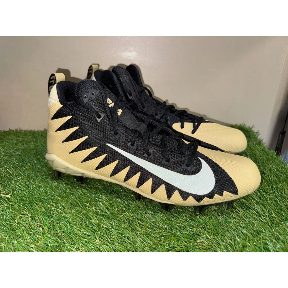 Men's 12 Nike Alpha Menace Pro Mid PE Football Cleats Black Gold AJ6604-002 NFL